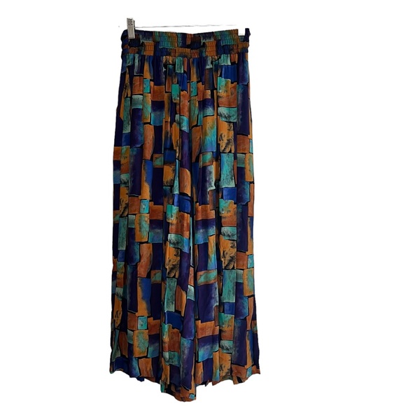 Vintage wild print high waist elastic crop gaucho pleated pants Sz 6 boho hippie - Picture 8 of 11